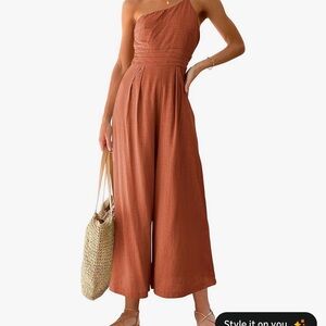 Chic One-Shoulder Jumpsuit in Warm Rust